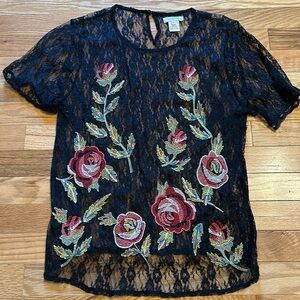 Gorgeous black lace embroidered top by Sundance. Size medium. Worn once.